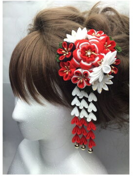 【つまみ細工】祝い簪セット 赤 ヘアアクセサリー 髪飾り ちりめん 浴衣 着物 打掛 造花 アートフラワー アーティシャルフラワー かんざし グラデーション 正絹 シルク