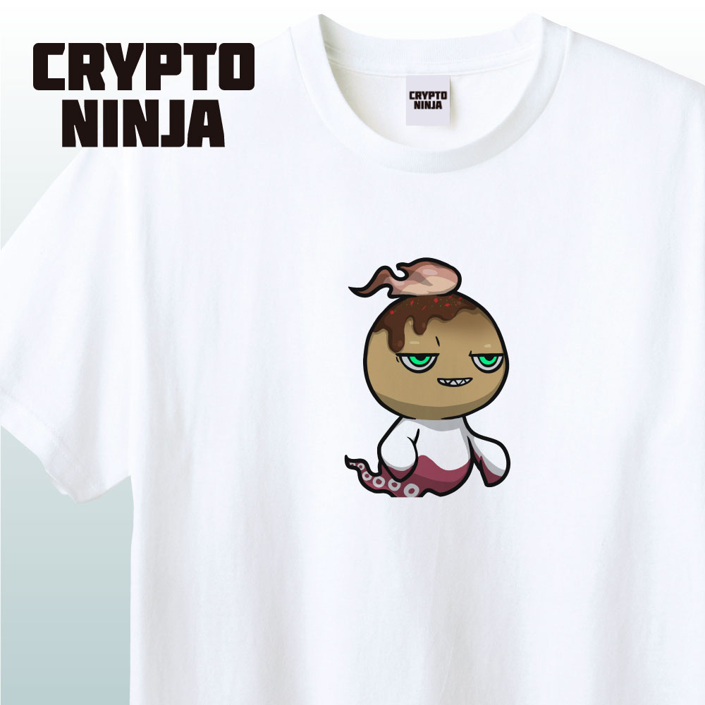 CryptoNinjaPartners Mitama-Takoyaki #00273 TシャツCNP グッズ Crypto Ninja Partners クリプト忍者 クリプトニンジャパートナーズ ミタマ 幽霊 タコ 面白い TシャツNFT イラスト アパレル グッズ キャラクターホワイト S M L XL