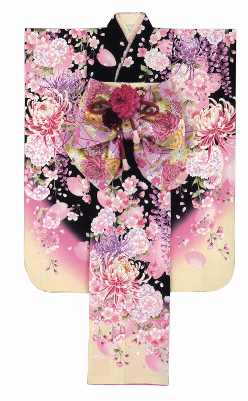 【kami sibai】正絹振袖フルセット「黒地に桜と藤と菊」【10P03Dec16】
