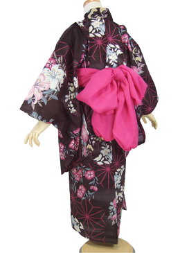 【撫松庵ジュニア】浴衣「花丸麻の葉(黒)」【7〜8歳・120cm】【10P06Aug16】