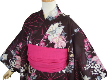 【撫松庵ジュニア】浴衣「花丸麻の葉(黒)」【7〜8歳・120cm】【10P06Aug16】