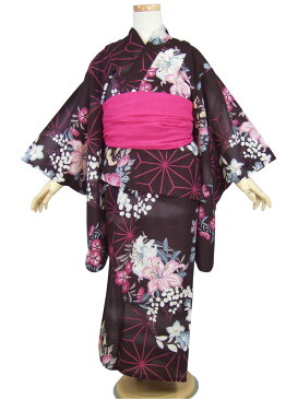 【撫松庵ジュニア】浴衣「花丸麻の葉(黒)」【7〜8歳・120cm】【10P06Aug16】