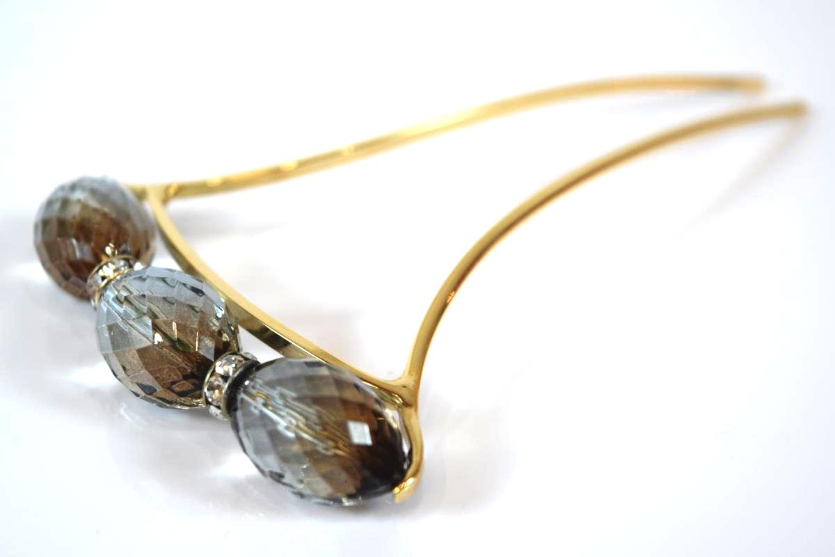 髪飾り・夏用・浴衣・夏着物「カットビーズとラインストーンのかんざし（ブラック）」