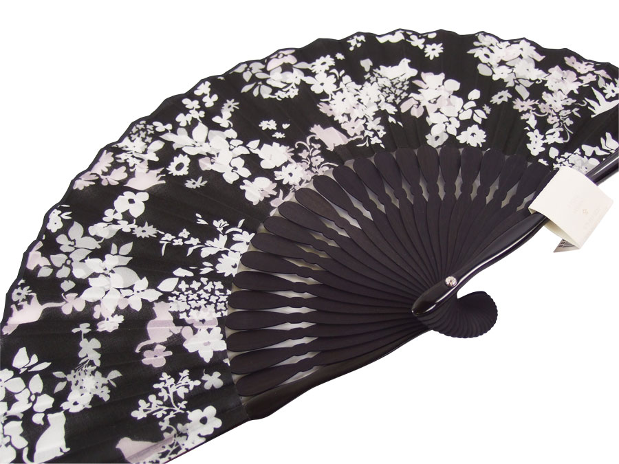 【在庫限り】【女物扇子】布製「ジャルダン（ピンク・黒）」