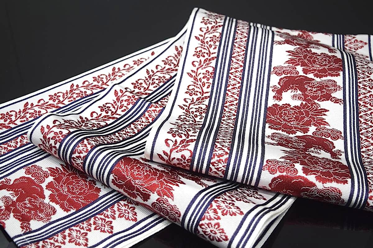 【撫松庵】【帯りぼん】【大正ロマン柄】【大人兵児帯】【浴衣帯】「獅子献上（）」のサムネイル