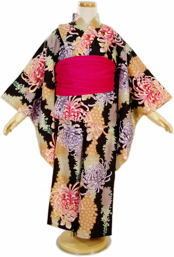 送料・代引料無料！撫松庵 Jr. 浴衣「菊（黒）　7～8歳」