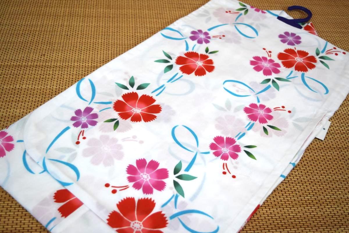 【昔ながらの子供浴衣】【注染本染め浴衣】【昭和レトロ】子供浴衣・キッズ浴衣・女の子【130〜140cm・9〜10歳用】日本製・注染本染めゆかた「白地になでしこ」【クロネコDM便での発送はできません】