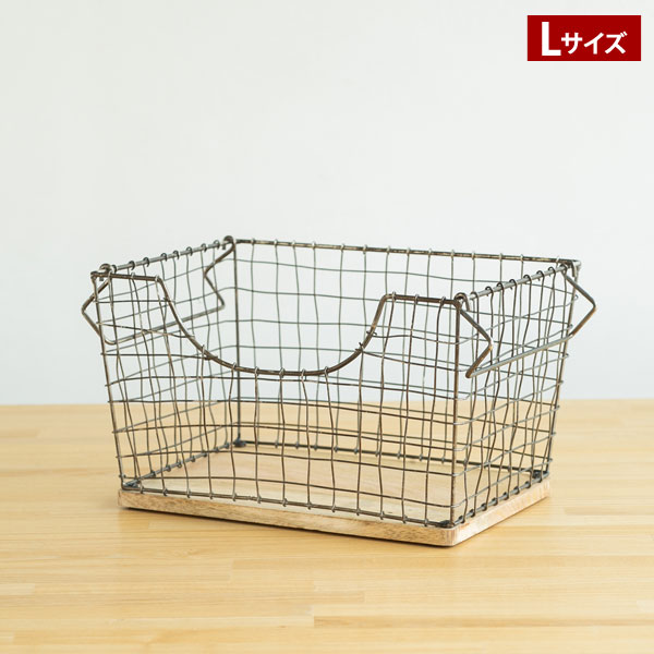 ienowa スタッカブルバスケット Lサイズ 底板ウッド コンパクト収納カゴ ハンドメイド 201200658-LI