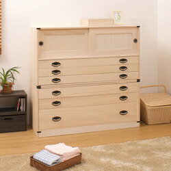 桐タンス引き出し3段 高さ45cm+桐引戸付きタンス引き出し3段 HI-3001