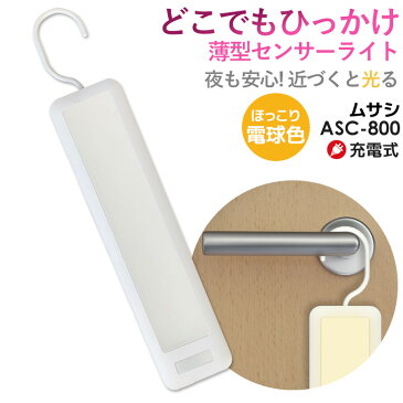 【54%引き】 LEDセンサーライト ムサシ RITEX どこでもひっかけ薄型センサーライト(ASC-800) 防犯ライト フットライト 充電式 人感センサー ライト 屋内用 ledライト 自動点灯 防犯グッズ 間接照明 懐中電灯