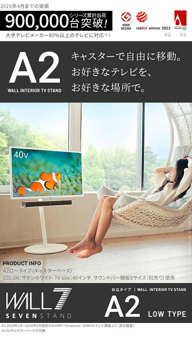 WALLインテリアテレビスタンドA2 ロータイプ 24〜55v対応 小型 コード収納 自立型 キャスター付き テレビ台 テレビスタンド TVスタンド ホワイト ブラック ウォールナット 震度7耐震試験済 EQUALS イコールズ マストバイ