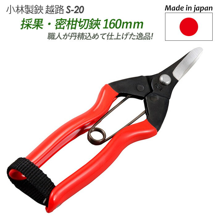 【採果・蜜柑切鋏 160mm（S-20）】 越路 ガーデニング用品 園芸用品 園芸鋏 ハサミ 庭園 軽量鋏 女性用 軽い 収穫 農業 摘花 採果 摘果 ガーデン 燕三条 小林製鋏
