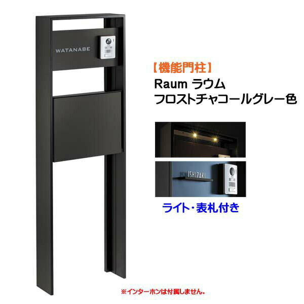 【機能門柱】Raum ラウム ポスト(前入れ前出し)付き＆ネームプレート・ライトセット フロストチャコー..