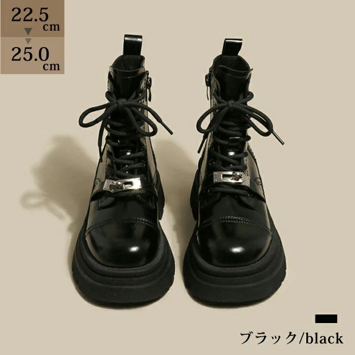 スタイルアップ 靴 編み上げブーツ サイドファスナー 5.5cmヒール 厚底 ラウンドトゥ レディース レースアップ ブーツ