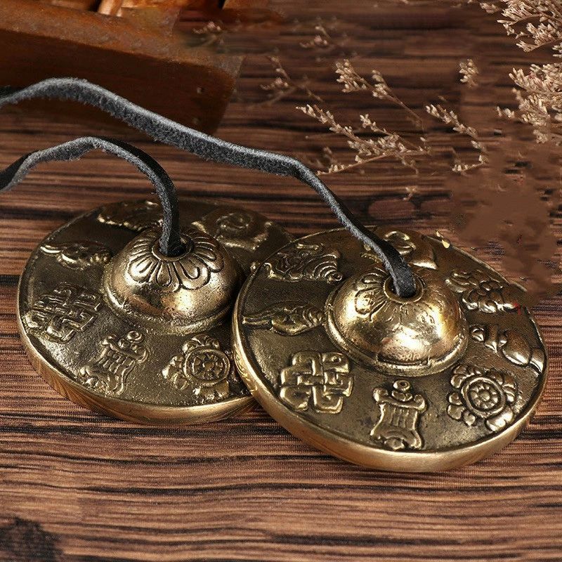 チベット密教法具 チベタンシンバル ラマシンバル 銅 音 瞑想 ヨガ 浄化用...