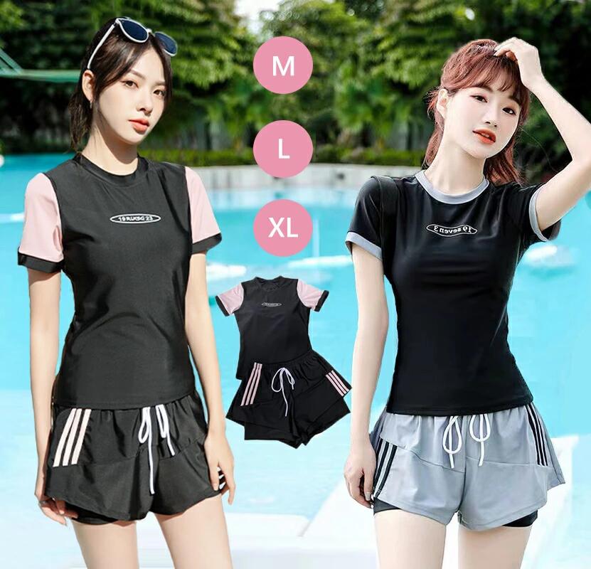 スクール水 潜水 日焼け防止 小胸 夏 大学生 フィットネス水着 ショートパンツ 大きいサイズ 2点セット 体型カバー レディース