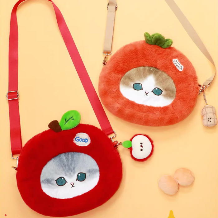猫グッズ 猫雑貨 ねこ ネコ 猫 全2種 バッグ ショルダーバッグ 斜め掛け ぬいぐるみ お顔 りんご 柿落花生 限定 台湾 モフサンド