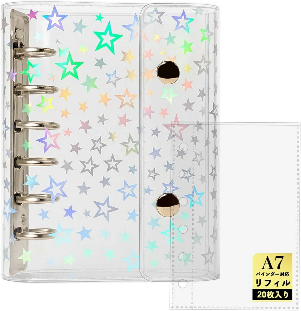 クリアバイン シール手帳 バインダー シール ミニ6穴 A7サイズ はがせる 女の子 透明 シール帳 【リフィル20枚付属】 SNSで話題]