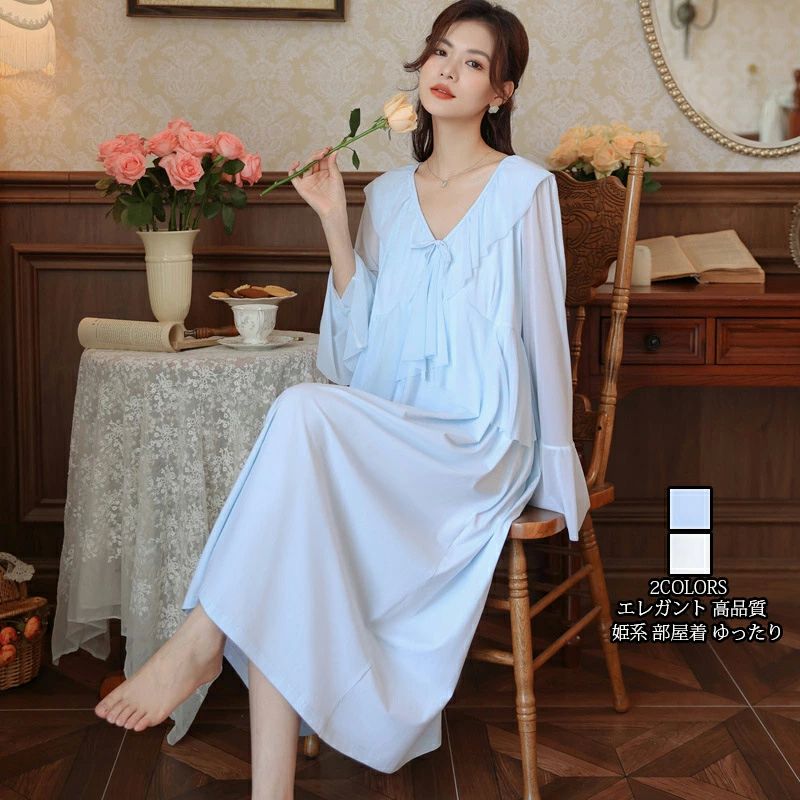 ネグリジ 姫系 ゆったり寝巻き ふわふわ セクシー 新品 寝間着 ゆったり 女性 パジャマ 部屋着 ナイトウエア エレガント 綺麗