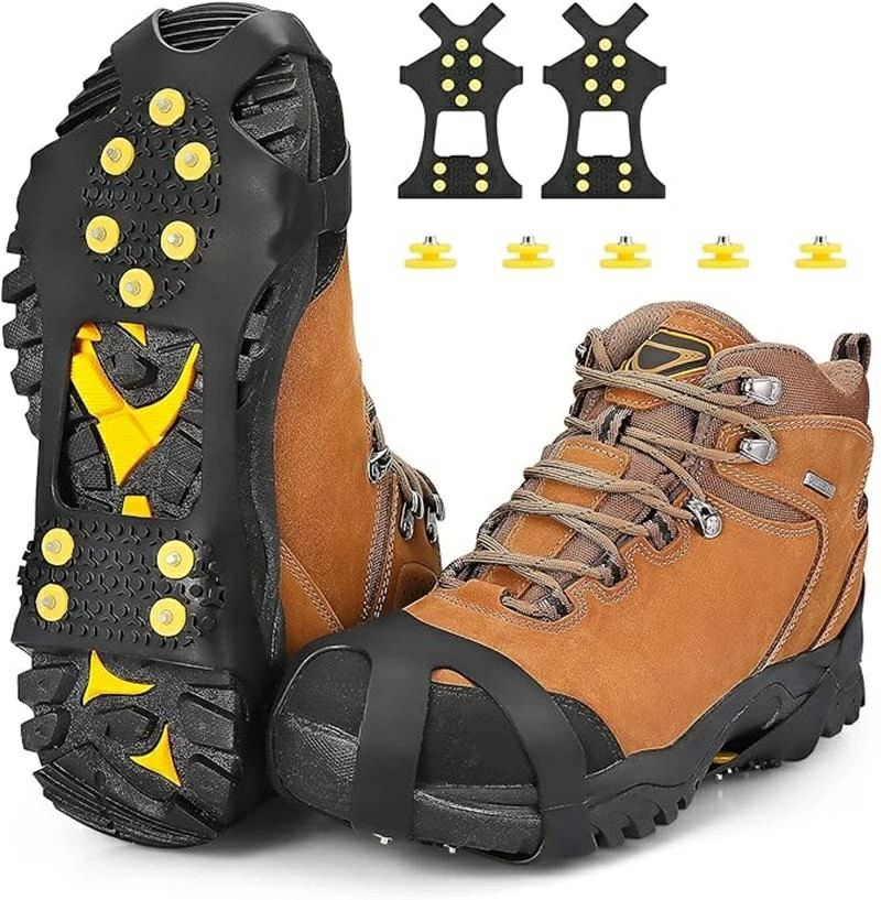 高い伸縮性シリコン素材 滑り止め 転倒防止 簡単着脱 靴底取り付け型 軽量チェーンスパイク アイスグリ..