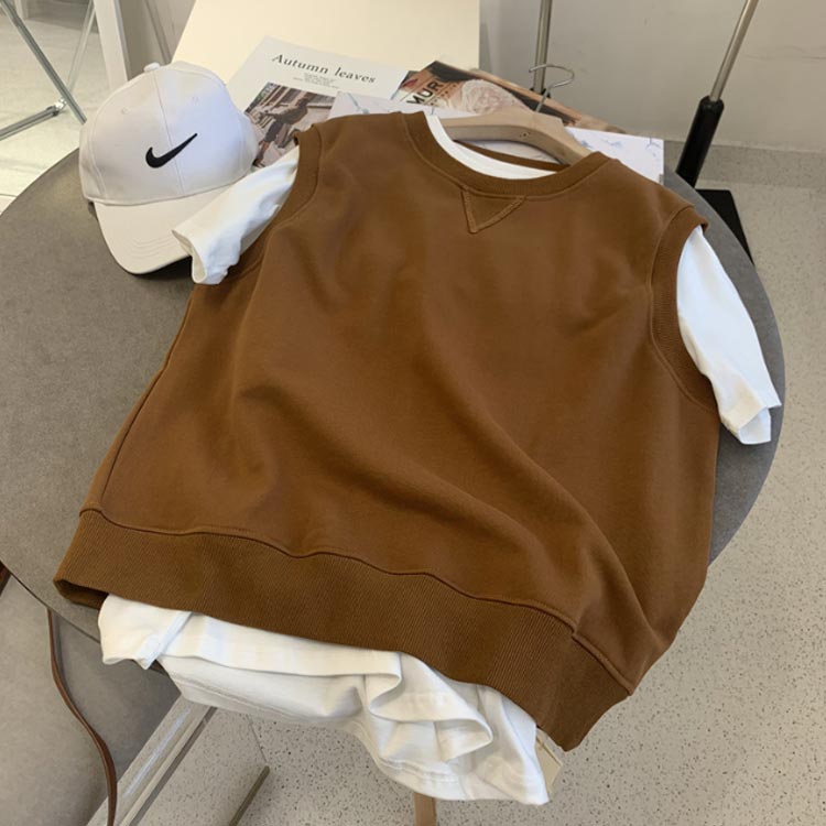 ノースリーブ ベスト トップス 秋冬 スウェットベスト ベスト レイヤード 袖なし 薄手 重ね着 カジュアル スクールベスト 2