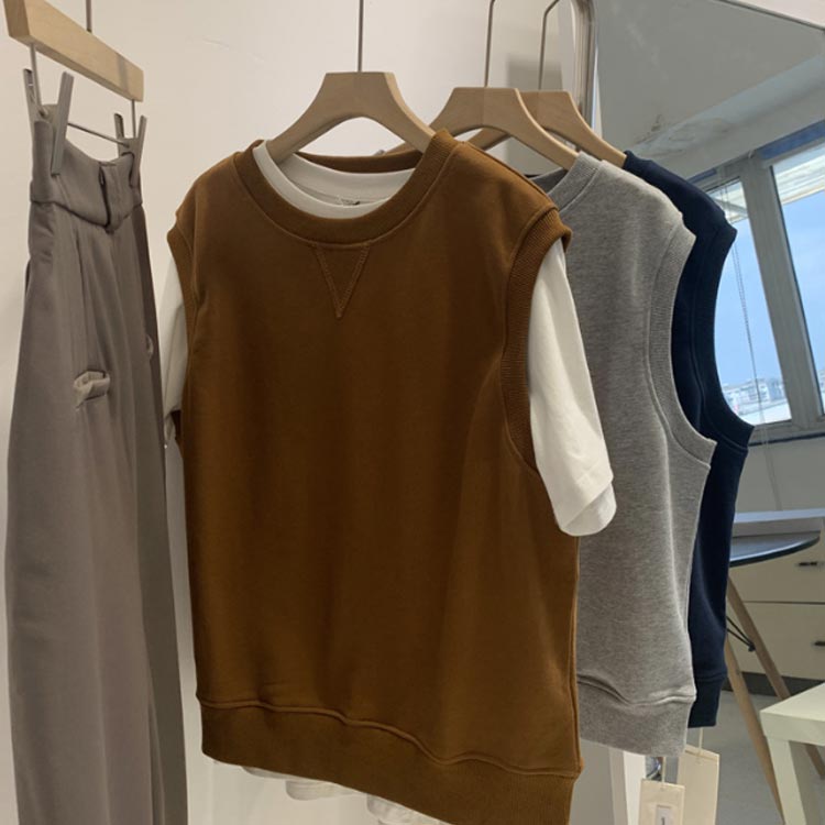 ノースリーブ ベスト トップス 秋冬 スウェットベスト ベスト レイヤード 袖なし 薄手 重ね着 カジュアル スクールベスト 3