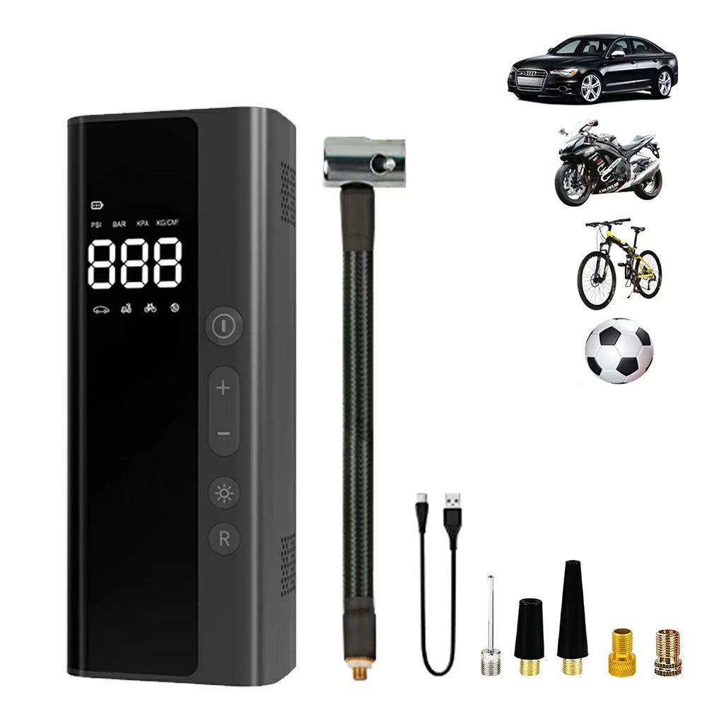 US 自動停止 小型軽量 コードレス 自動 電動 車 電動エアーポンプ 自動車 自転車 ライト照明付き LED表..