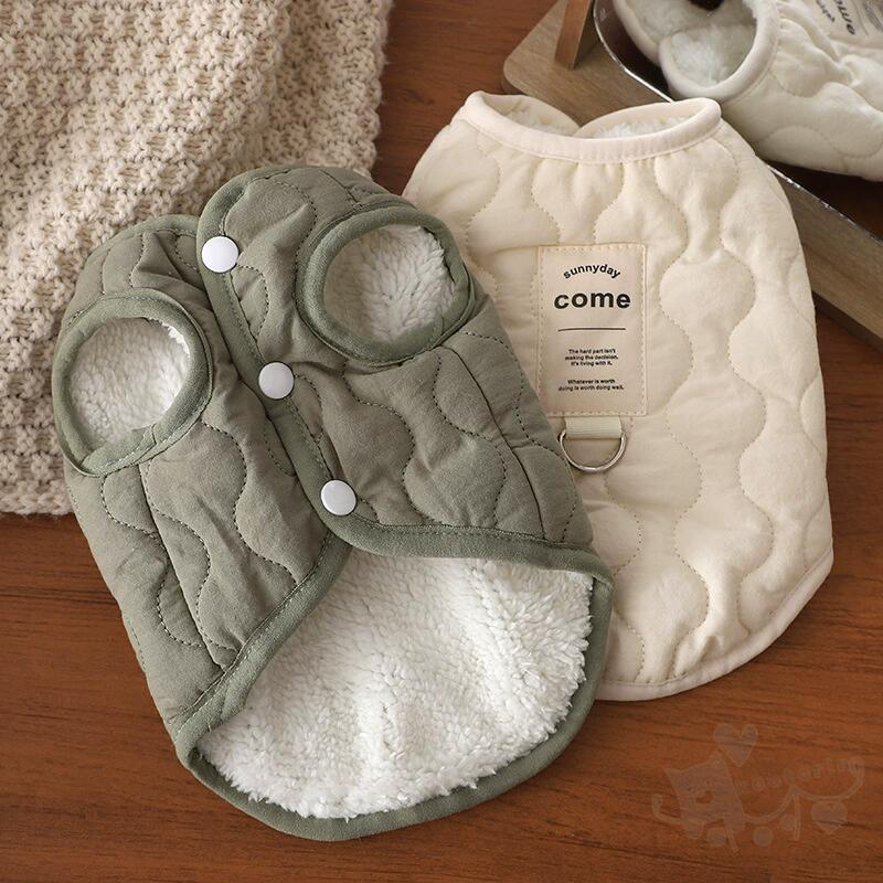 あたたか オシャレ 可愛い 冬服 テディプードル ビション 裏起毛 厚手 小型犬 トップス グリーン ホワイト ベスト ドッグウエア