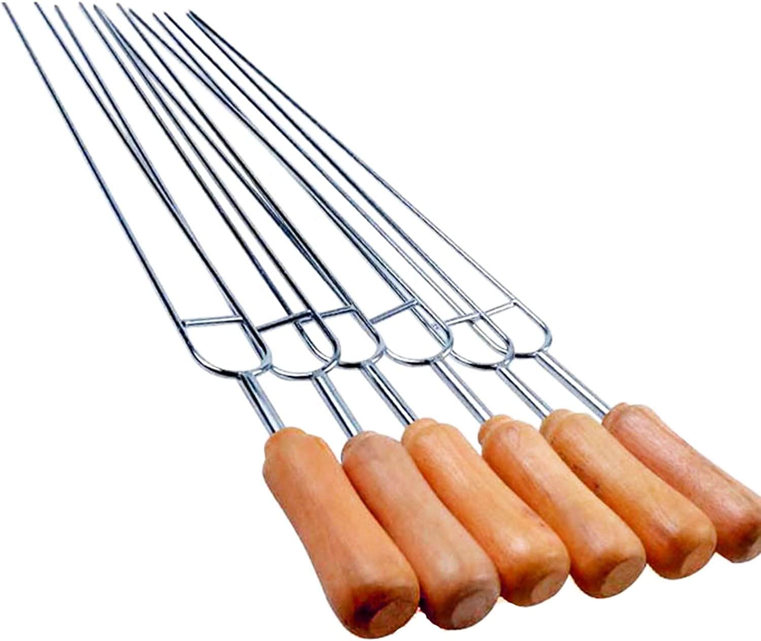 6本セット キャンプ用 長32cm 木柄 ステンレス製 野菜、肉バーベキュー、焼き肉、串焼き スキュアー BBQツール 焼き串