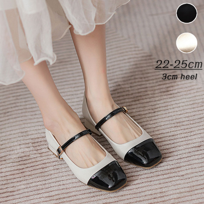 スクエ ローヒール レディース 太ヒール パンプス 3センチヒール レディース ストラップパンプス 脱げない 歩きやすい パンプス