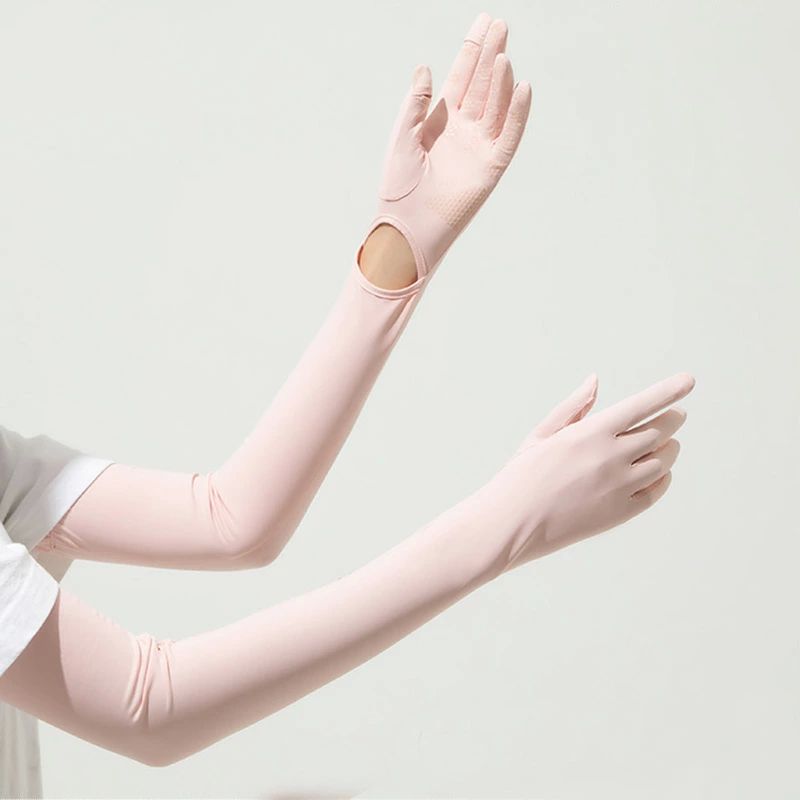 ストレッチ 滑り止め 吸汗速乾 通気性 冷感素材 ひんやり 紫外線対策 指穴付き 日焼け対策 ロングアームカバー アームカバー