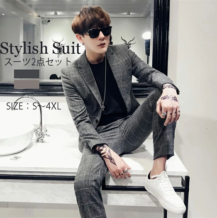 オ 通勤 ビジネススーツ フォーマルスーツ メンズスーツ 紳士服 タキシード チェック柄 おしゃれスーツ カジュアルスーツ メンズ