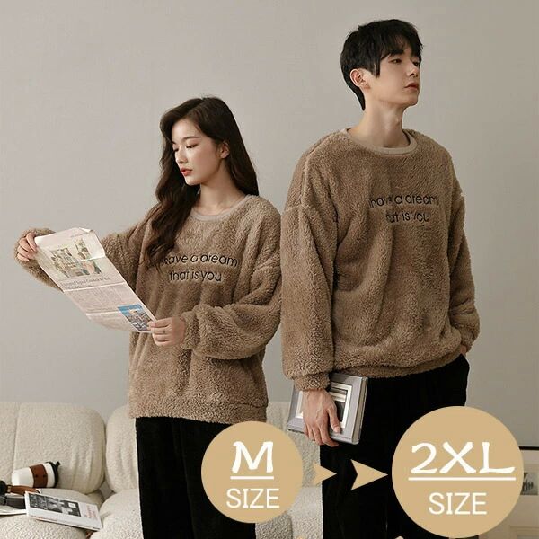レディー パジャマ メンズ 上下セット 韓国 もこもこ 長袖 ルームウェア ペア カップル 冬向き カップル ペア ペアパジャマ 新作