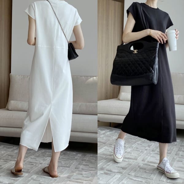 スリ 上品 カットソーワンピ ロング ロング丈 半袖 夏 春 レディース 着痩せ 細見え 体型カバー 無地 シンプル 韓国ワンピ 30代