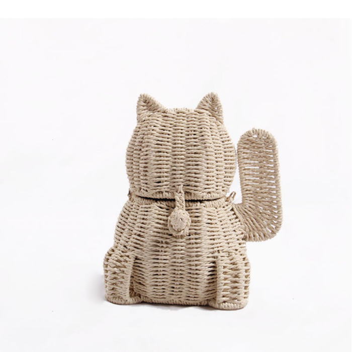 ナチュ 大人かわいい 上品 おしゃれ 軽量 かごバック カゴバック 夏バッグ カゴバッグ 立体 動物 招き猫 ネコ型 猫型 ショルダー