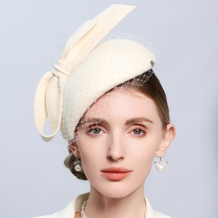 ヘッドア ヘアアクセサリー ヘアアクセ ヘッドドレス レディース ハット 帽子 白 オフホワイト ベレー帽 ウール リボン チュール