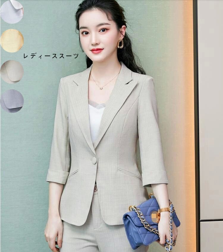 7分袖ジ 成人式 20代30代40代50代 女性 二次会 結婚式 卒業式 フォーマル 通勤 OL 着痩せ 洗えるスーツ「2点セット」レディース
