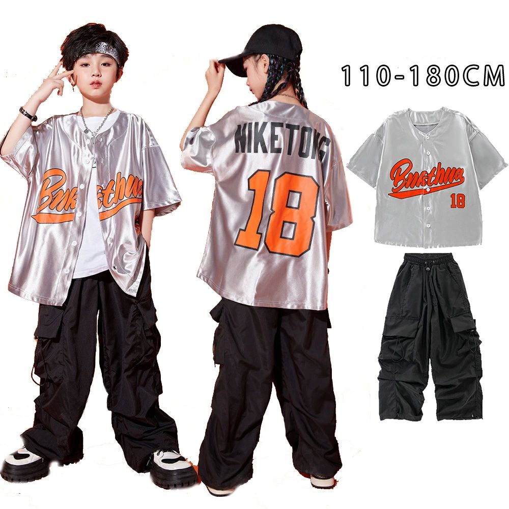 野球服 衣装 ジャズダンス Tシャツ トップス セット ヒップホップ ヒップホップ 衣装 ダンス キッズ ベ..