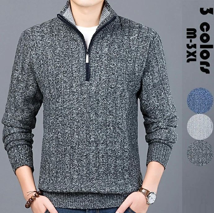 セータ ニット 厚手 長袖 無地 大きいサイズ トップス セーター クルーネック 立ち襟 30代40代50代 秋冬 カジュアル 長袖 メンズ