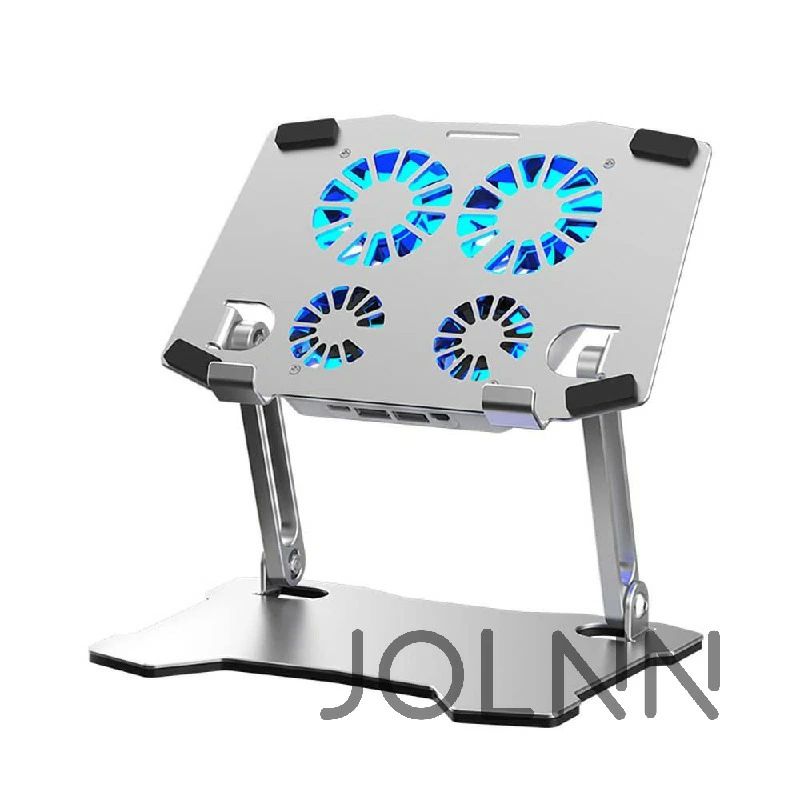 低 折りたたみ式 2つUSBポート付き 冷却スタンド ホルダー 四つファン付き iPad冷却台 アルミ合金製 冷..