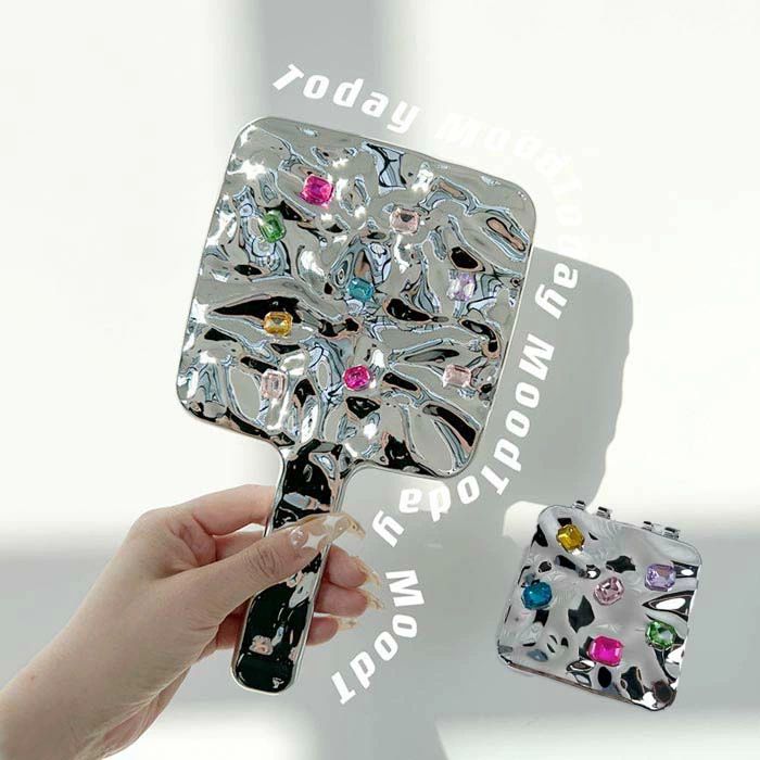 コンパクトミラー 小さいサイズ 大きいサイズ おしゃれ コンパクト きらきら ラインストーン 高級 シルバー ミニ ハンドミラー