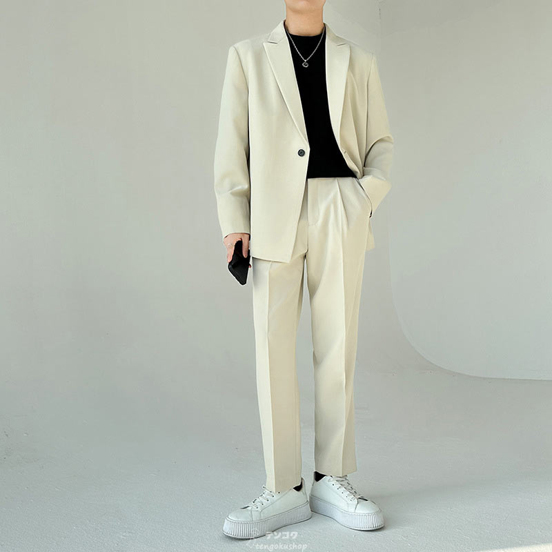フォ 礼服 結婚式 通学 通勤 パーティー ベージュ グリーン 上下セット メンズ スーツ ゆったり カジュアルスーツ メンズスーツ