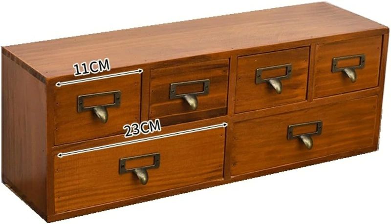 卓上収納 アンティーク調 引出 レトロ 木製 49x14x17.5cm デスク収納 木箱 デスク上置棚 多段式 木目調（無垢材） 取手付き