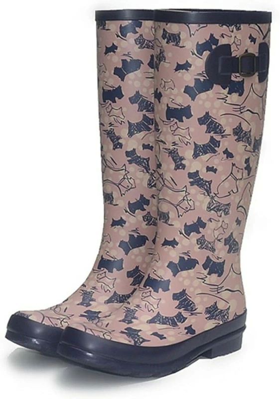 台風 雪 雨 犬柄 かわいい ジョッキー ガーデニング 通気性 軽量 ラバーブーツ ロング丈 レディース 長靴 雨靴 レインブーツ