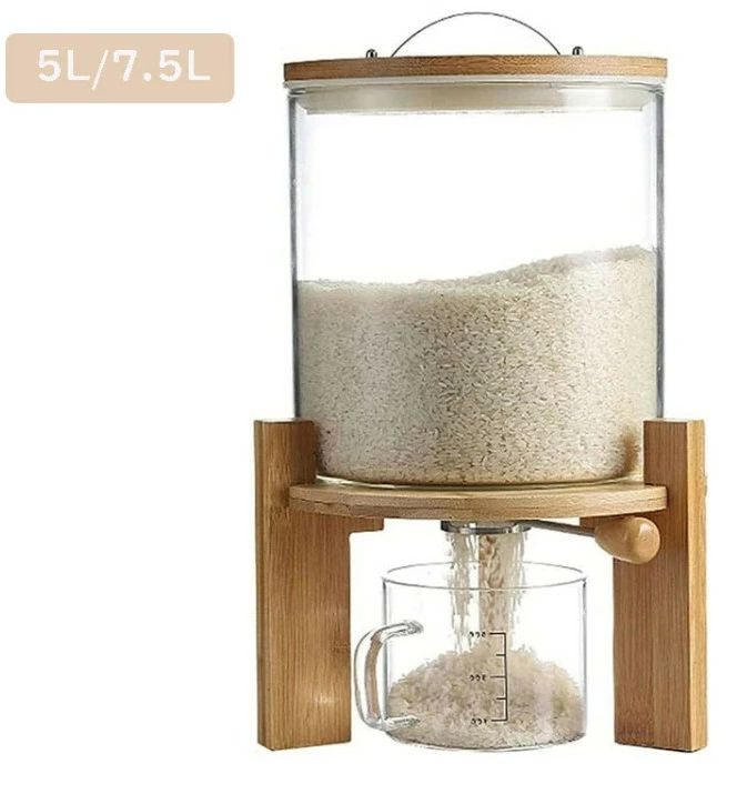 キッチン収納 密閉 計量 残量見える ガラスシリアルディスペンサー収納ジャーセット気密収納容器キッチン収納容器 /7.5L 5L