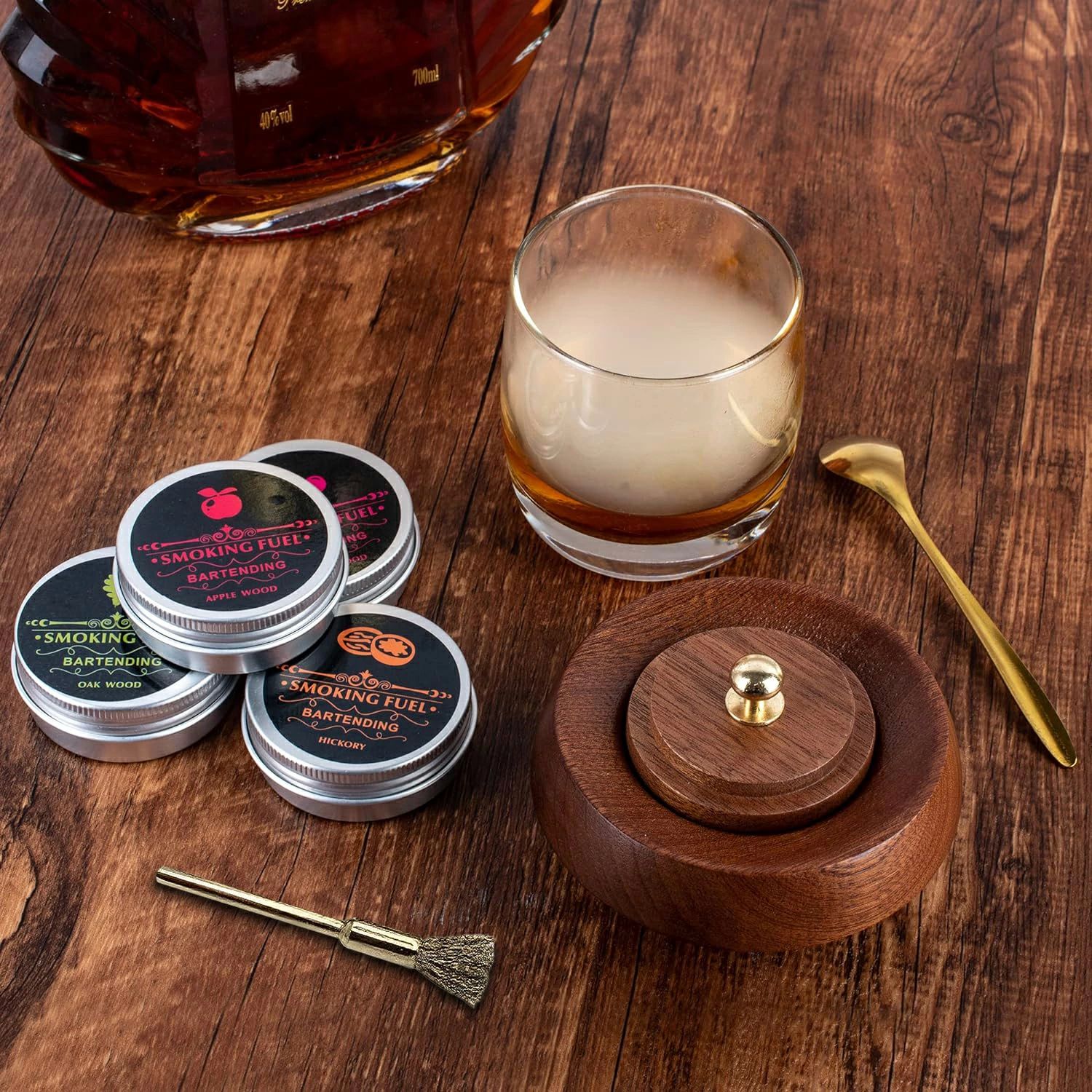 ドリン コーヒー ワイン インフューザーキット フードスモーカー 燻製機 木製カクテルスモーカーキット..