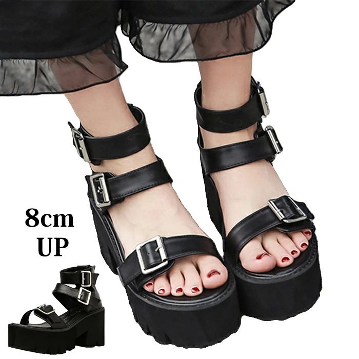 ウエッジソール オープントゥ オフィス ハイヒール ストラップ 夏 身長アップ 8cmヒール サマーブーツ ブーツサンダル