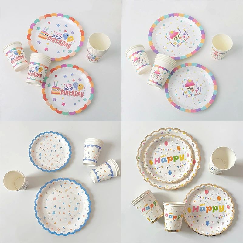 使い捨てカップ 装飾 バースデーパーティー飾り付け かわいい 誕生日飾り 丸 ペーパーカップ 使い捨て紙皿 誕生日用 30点セット