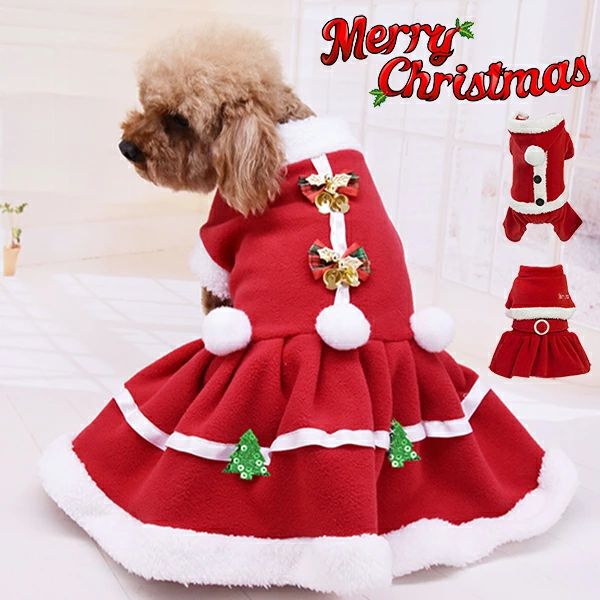 もこ クリスマス仮装 ねこサンタ サンタ ドッグウェア 洋服 可愛い鈴 小型犬服 スカート ペット 冬服 ..