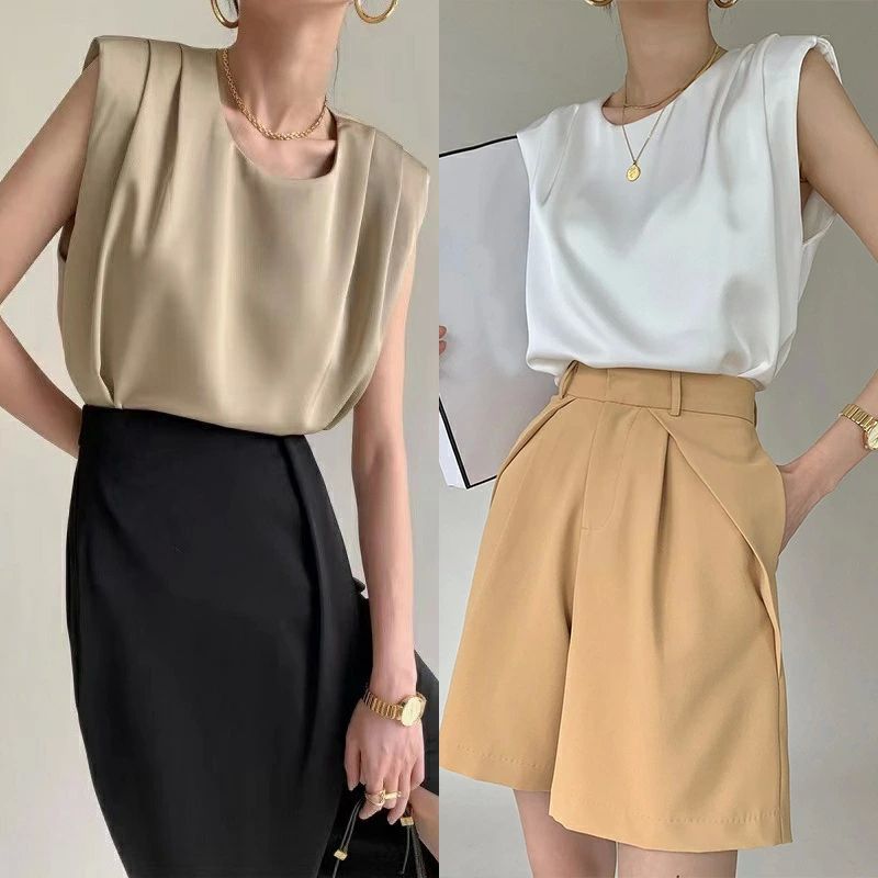 ブラウス ノースリーブ トップス 大きいサイズ インナー レディース Tシャツ キャミソール 肩パッド付き タンクトップ